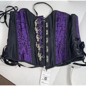 My Favorite Dress Shop Corset Size 36 Purple Black NWT Steel Boning Latch Hooks